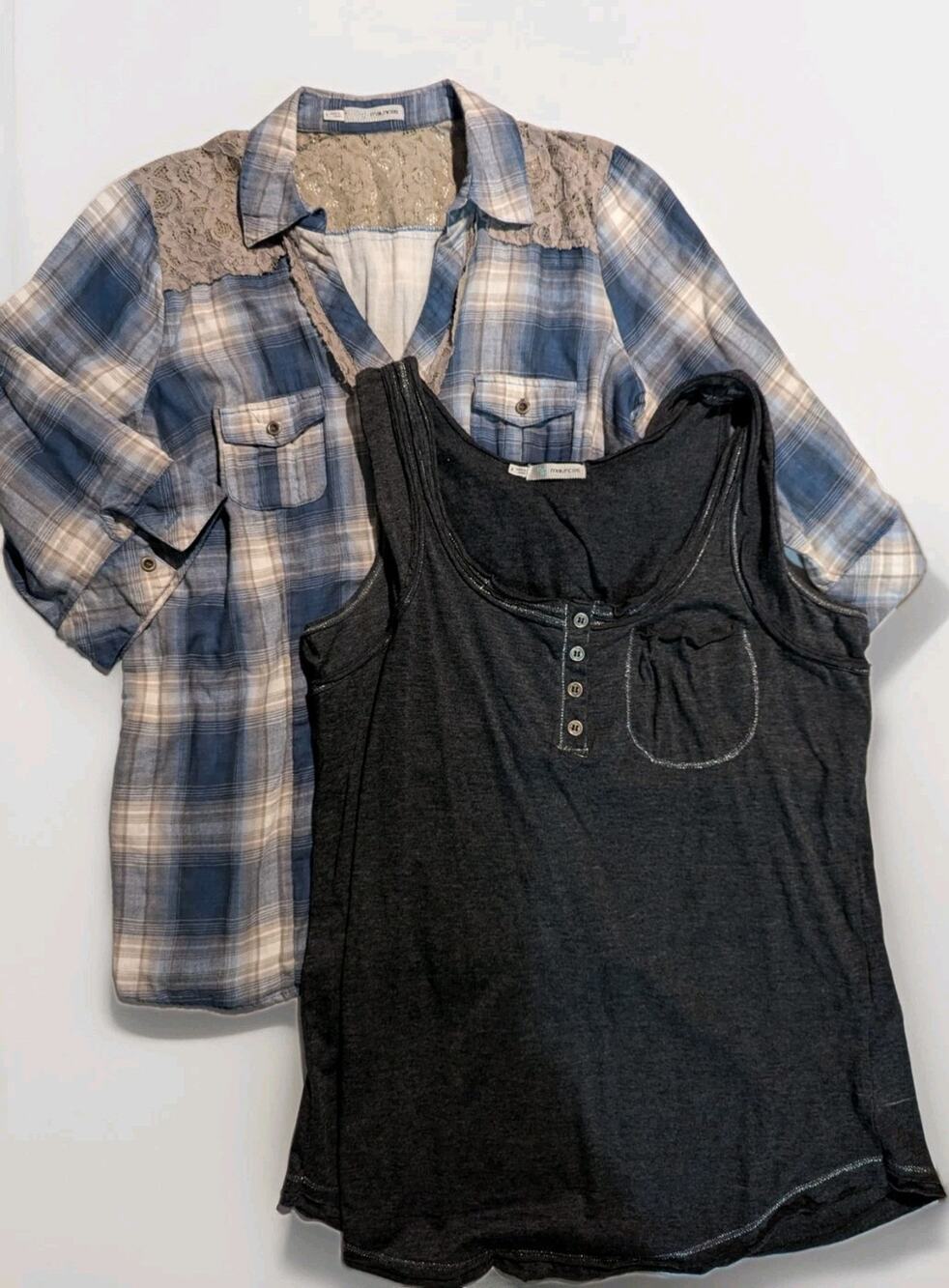 MAURICES Lot Plus Size Shirts- Button Up Plaid Blouse Sz 1 Sleeveless Tank Sz 0